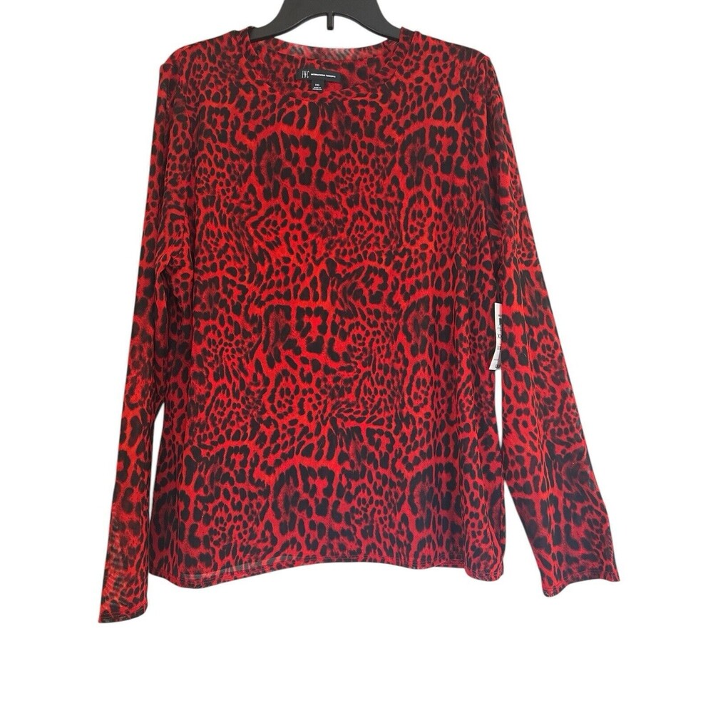 INC Top Size XXL Red & Black Thin  Stretch Casual Sexy Animal  Print lightweight